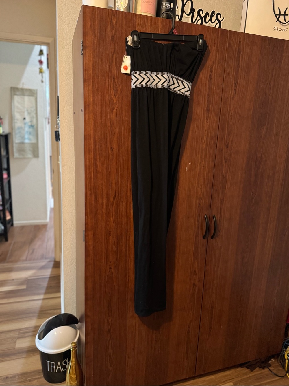 Black Strapless Jumpsuit with Chevron Waistband
